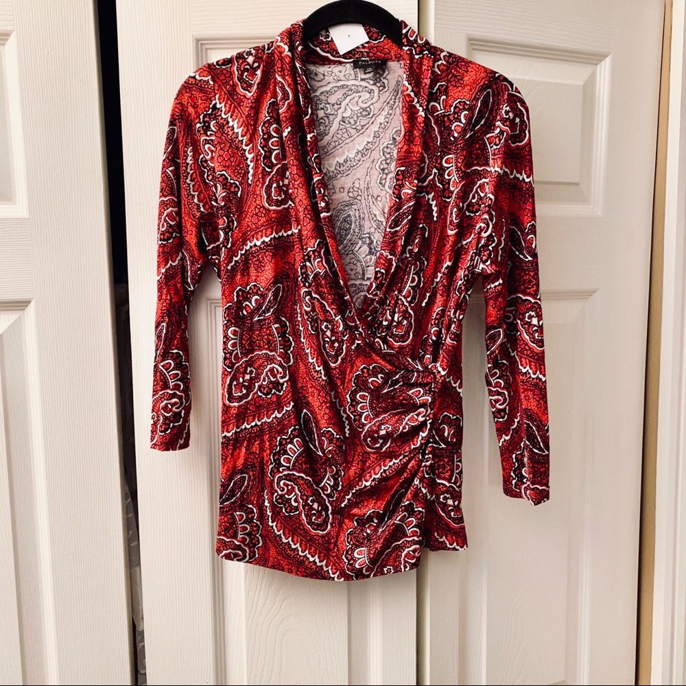 Talbots Wrap Style Rouched Red Print Top - Xs - image 1